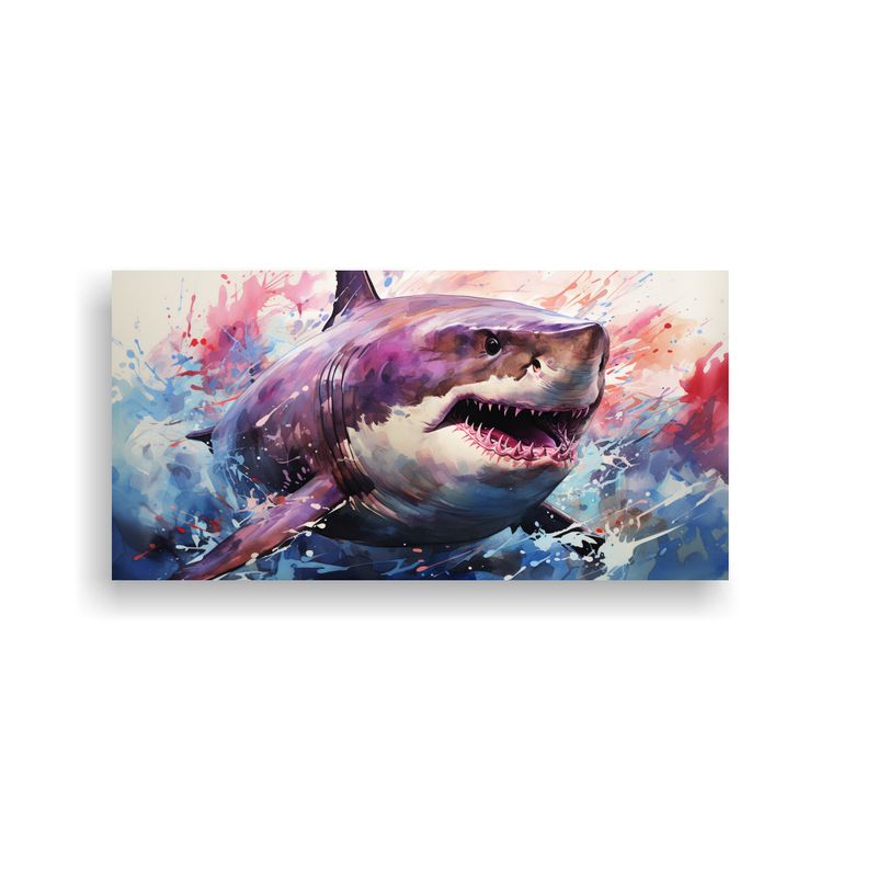 GENERICO - Lienzo Vintage Tiburón En Violeta Y Azul En Arte 80x40 Cm