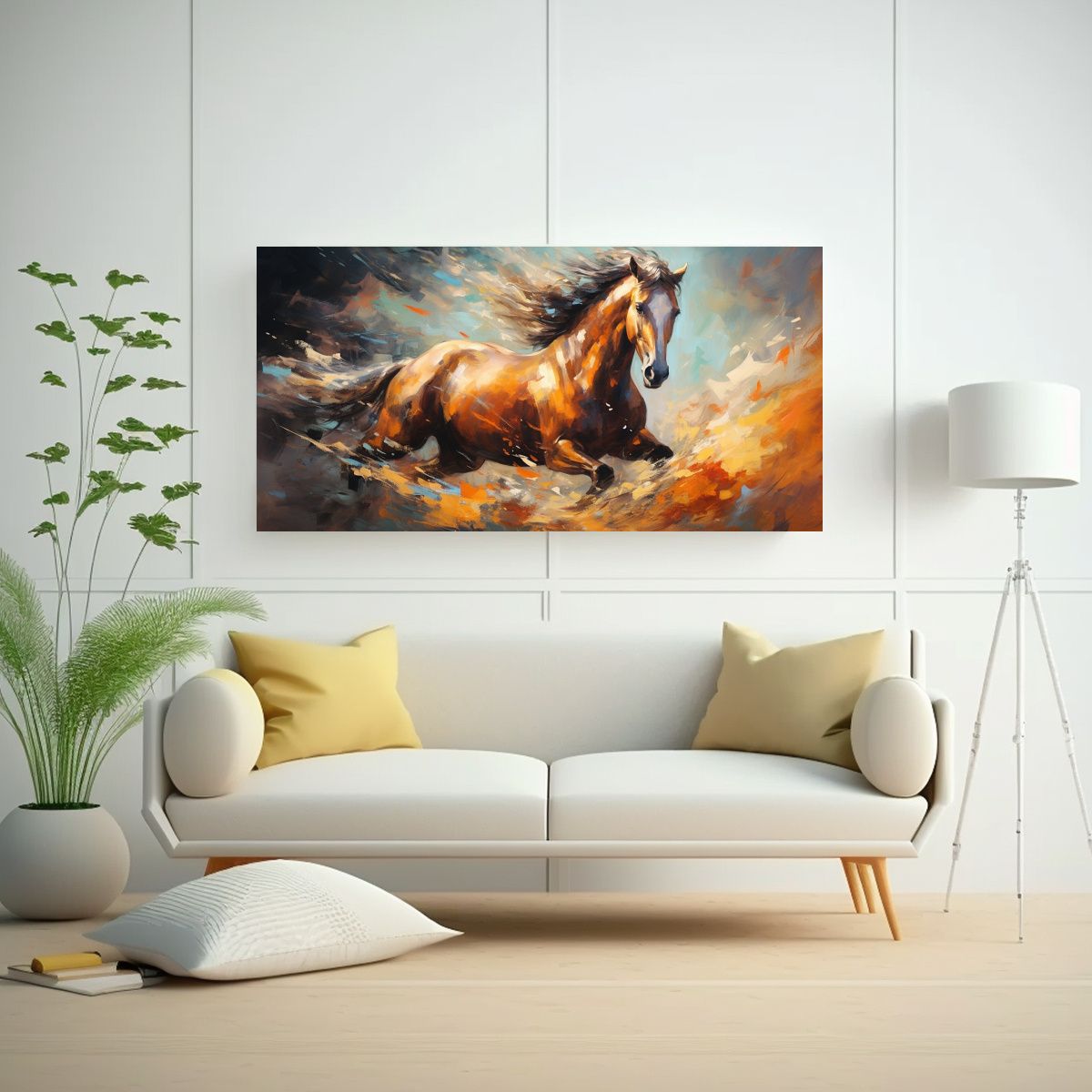 GENERICO - Cuadro Abstracto Colorido Caballo Pintura Al 100x50 Cm