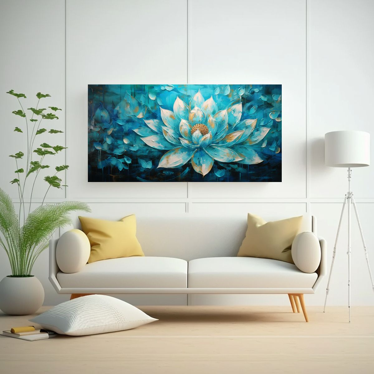 GENERICO - Pintura De Loto Turquesa En Lienzo Con Estilo De 60x30 Cm