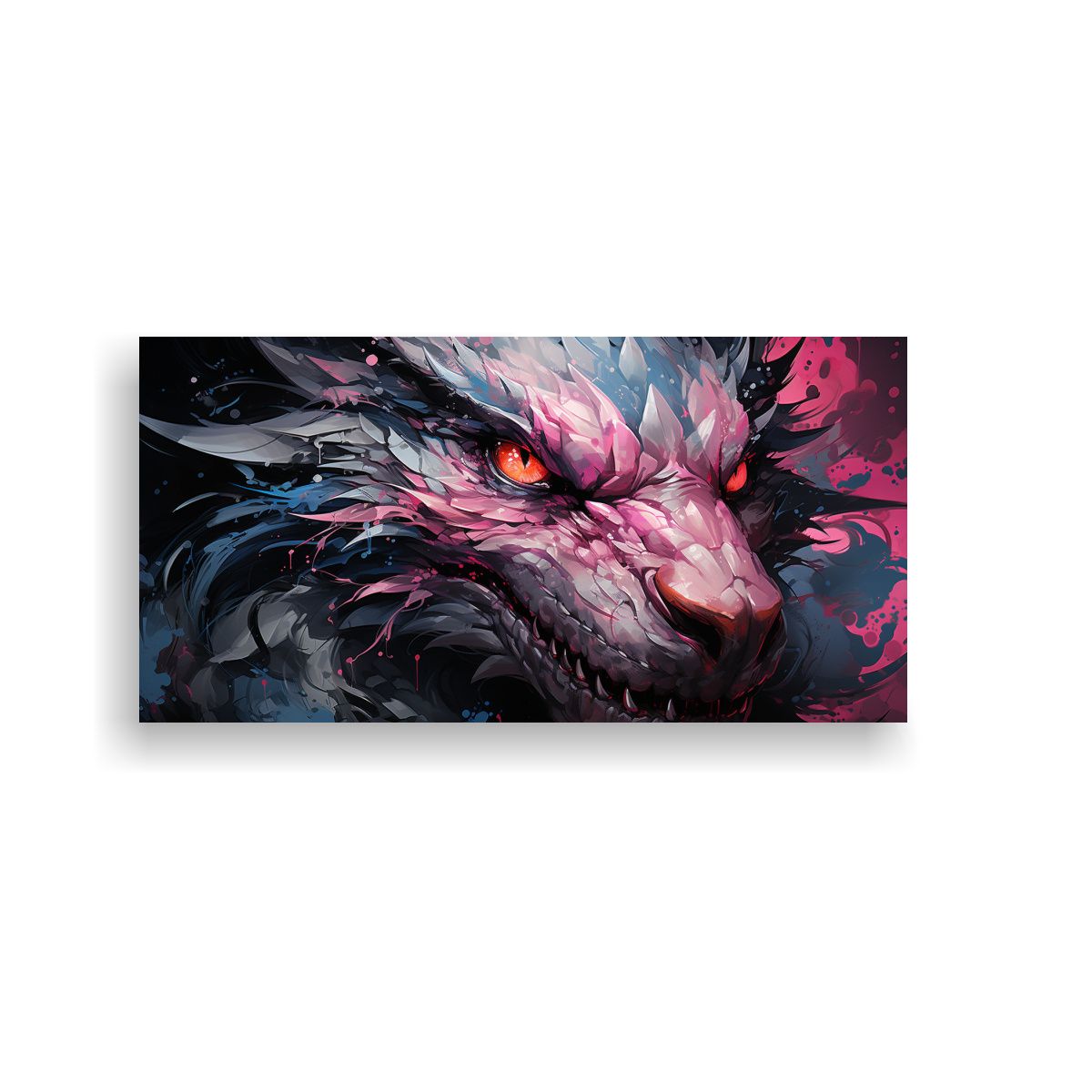 GENERICO - Cuadro único Dragón En Negro Y Rosa Ambiente 80x40 Cm