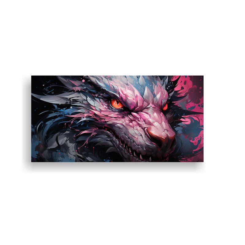 GENERICO - Cuadro único Dragón En Negro Y Rosa Ambiente 80x40 Cm