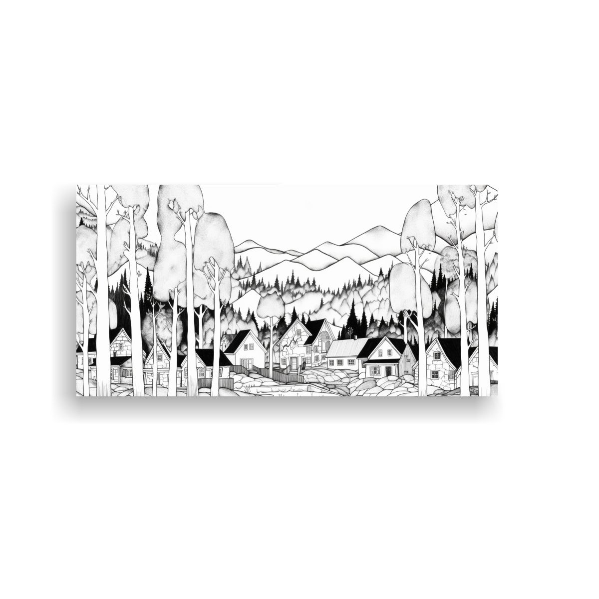 GENERICO - Cuadro Vintage Paisaje Montaña Nieve Arroyo 60x30 Cm