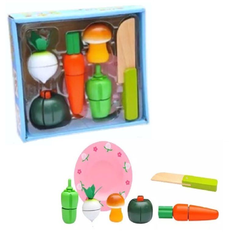 Vegetales Madera Cortar con Cuchillo y Plato