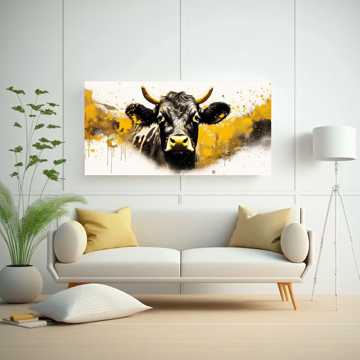 GENERICO - Cuadro Patron Intenso De Vaca Angus En Oro Y 60x30 Cm