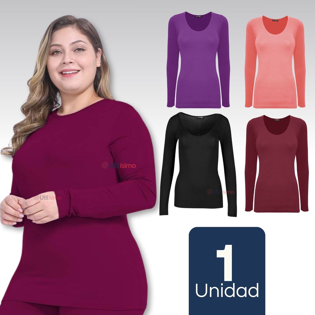 UTILISIMO - Camiseta Polar Manga Larga Primera Capa Mujer Polera Colores Surtidos