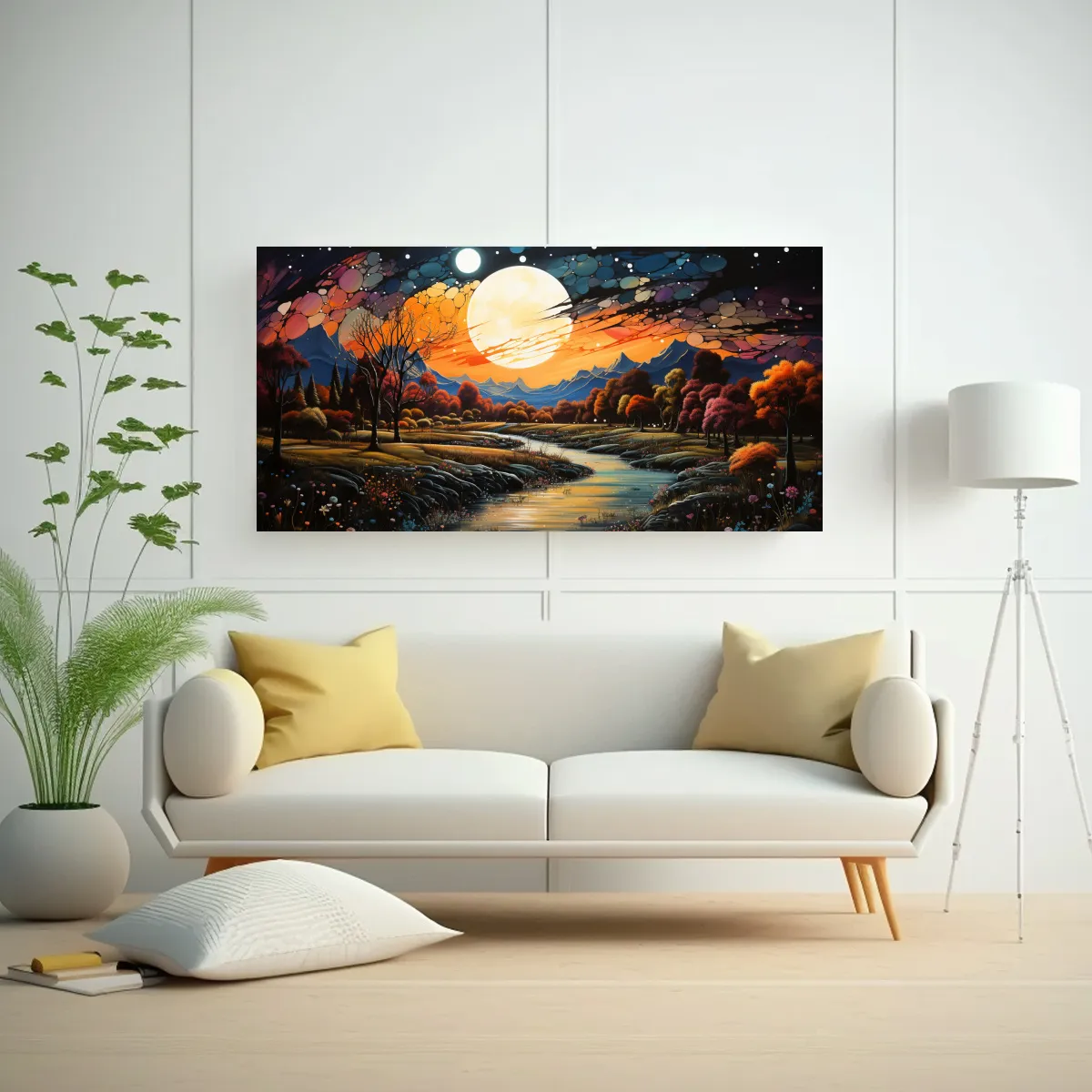 GENERICO - Pintura Conceptual Naturaleza Viva Con Luna Y 100x50 Cm