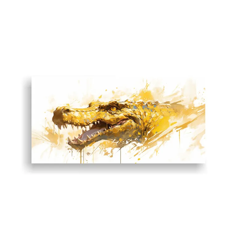 GENERICO - Pintura Decorativa De Cocodrilo En Tonos Dorados 80x40 Cm