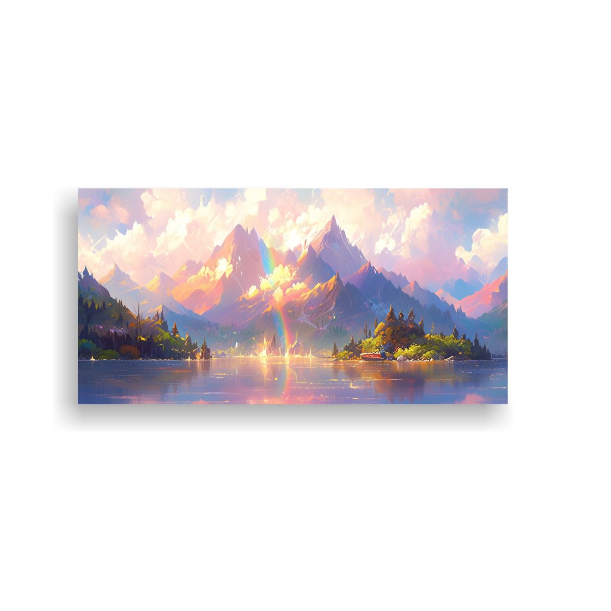 GENERICO - Cuadro De Paisaje De Montañas Junto Al Lago Con 60x30 Cm