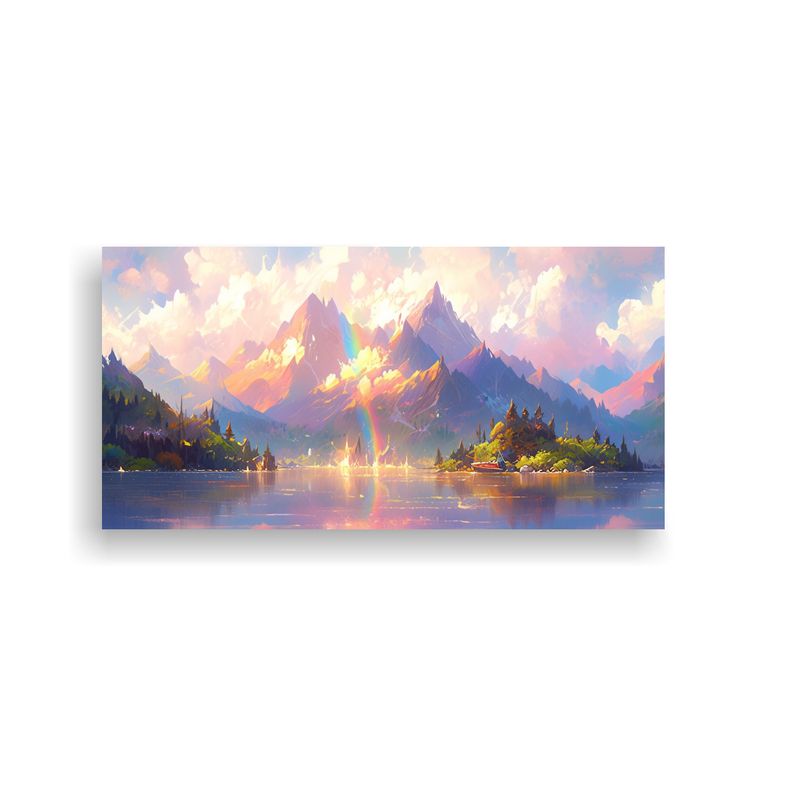 GENERICO - Cuadro De Paisaje De Montañas Junto Al Lago Con 60x30 Cm