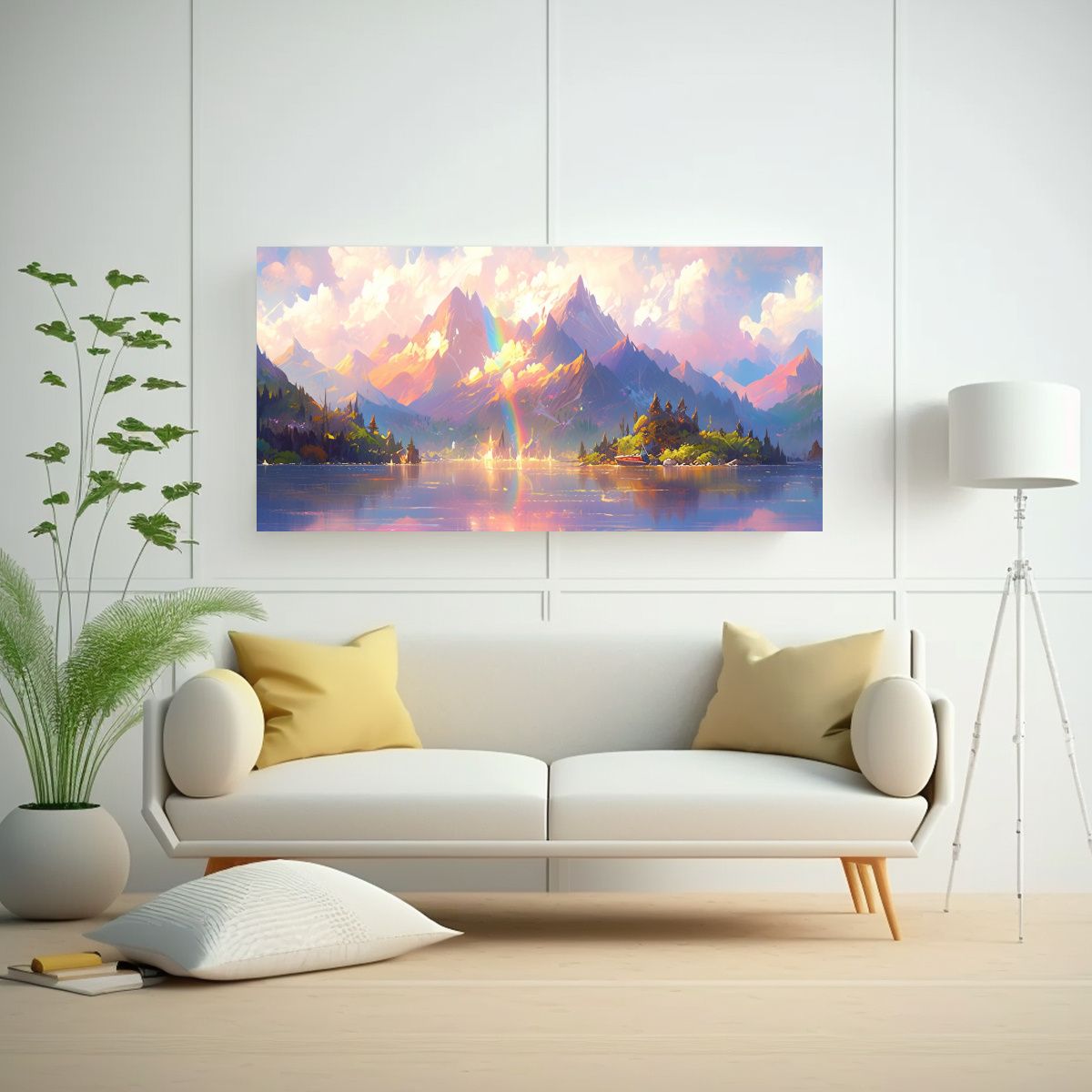 GENERICO - Cuadro De Paisaje De Montañas Junto Al Lago Con 60x30 Cm
