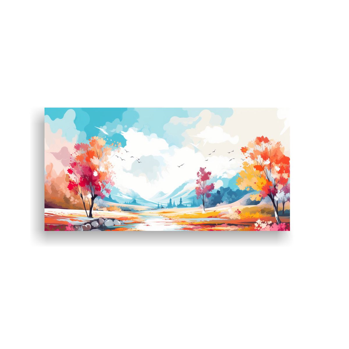 GENERICO - Paisaje Otoñal Vibrante Con Colores Neo Pop Art 80x40 Cm