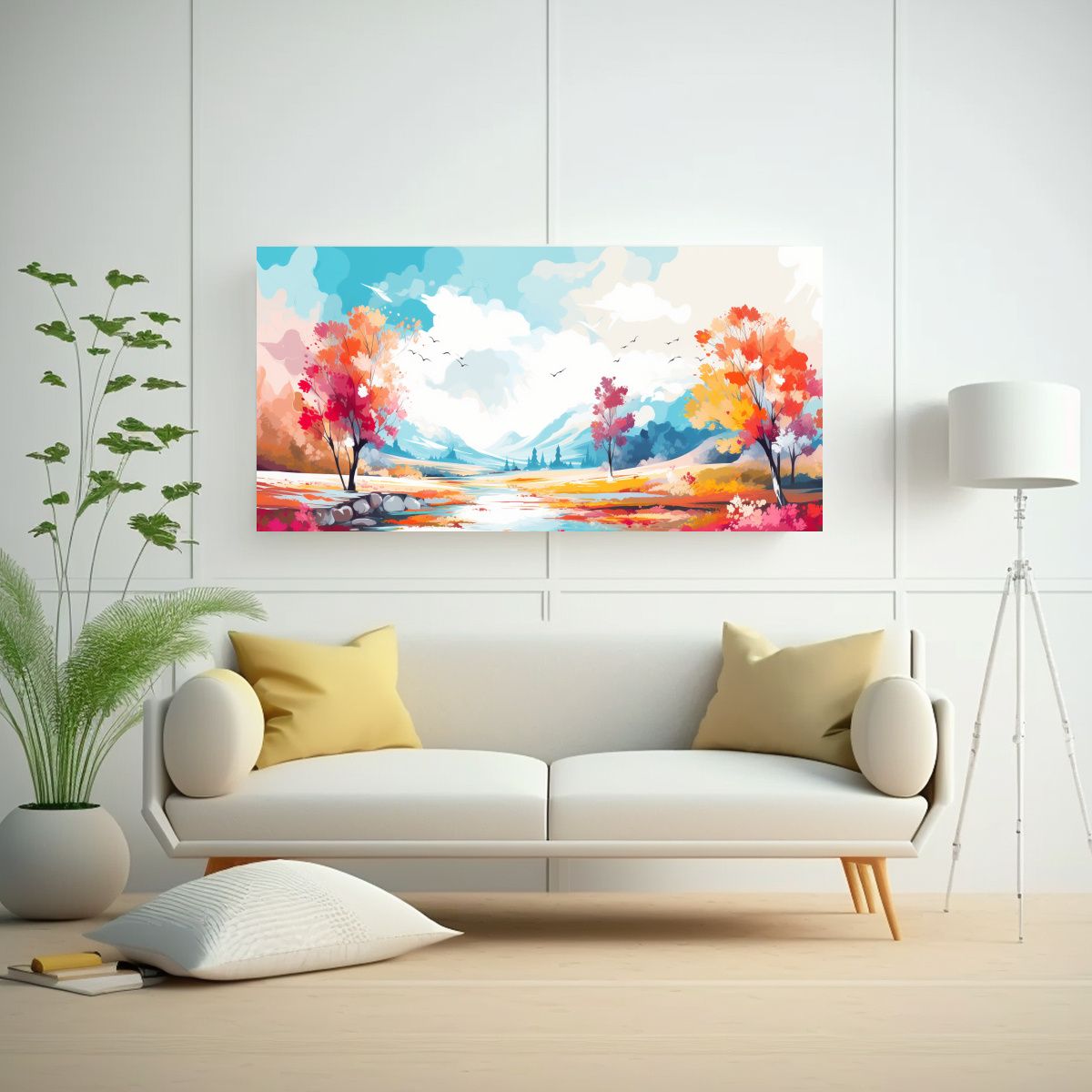 GENERICO - Paisaje Otoñal Vibrante Con Colores Neo Pop Art 80x40 Cm