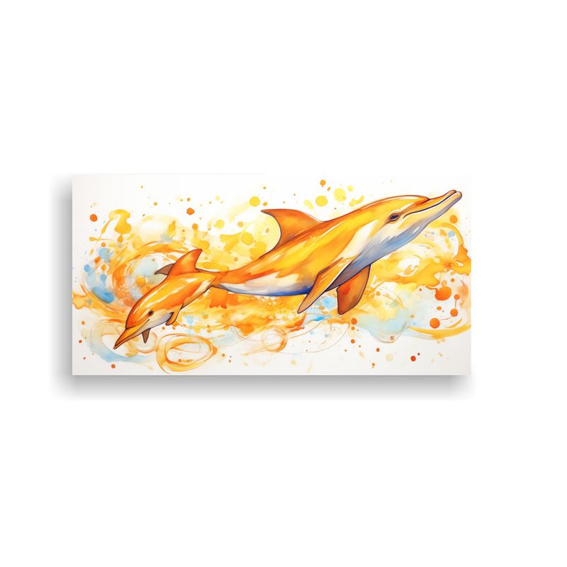 GENERICO - Cuadro De Tela Estética Con Delfines En Tonos 80x40 Cm