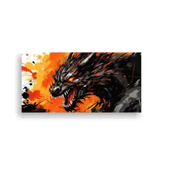 GENERICO - Pintura De Fantasía Dragón En Naranja Y Negro 80x40 Cm