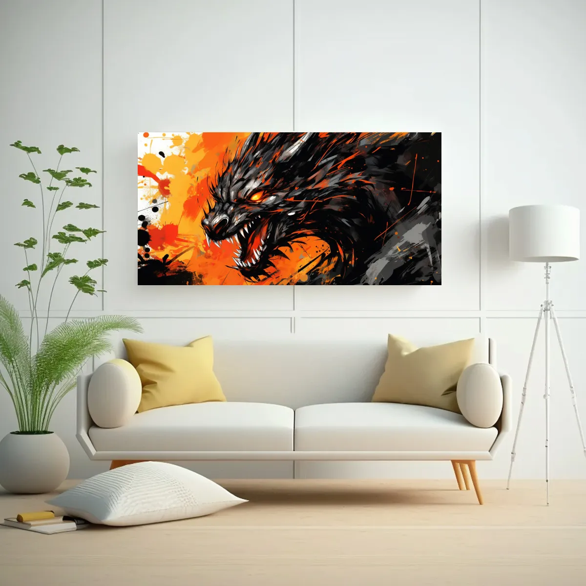 GENERICO - Pintura De Fantasía Dragón En Naranja Y Negro 80x40 Cm