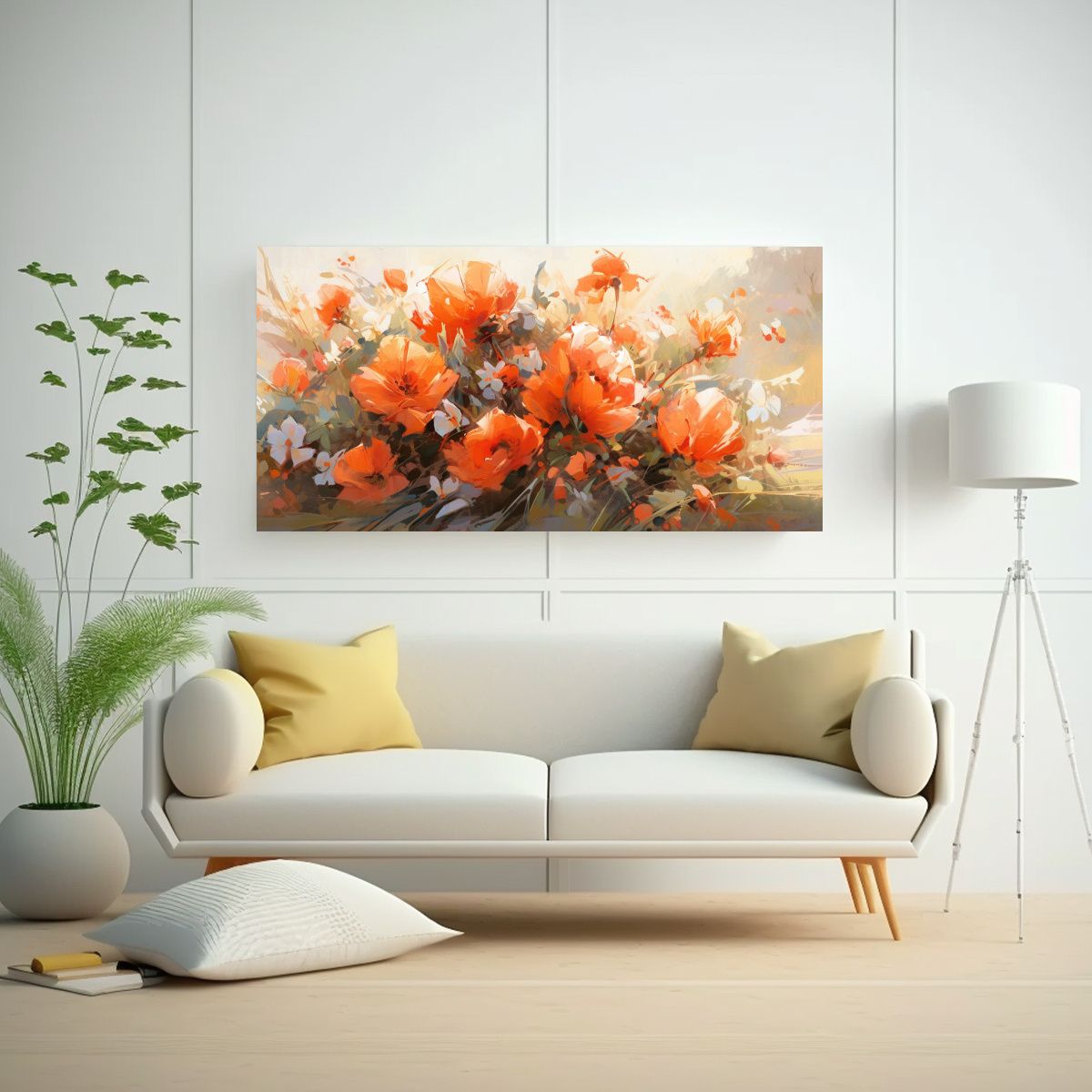 GENERICO - Pintura En Lienzo De Flores En Colores Cálidos 100x50 Cm
