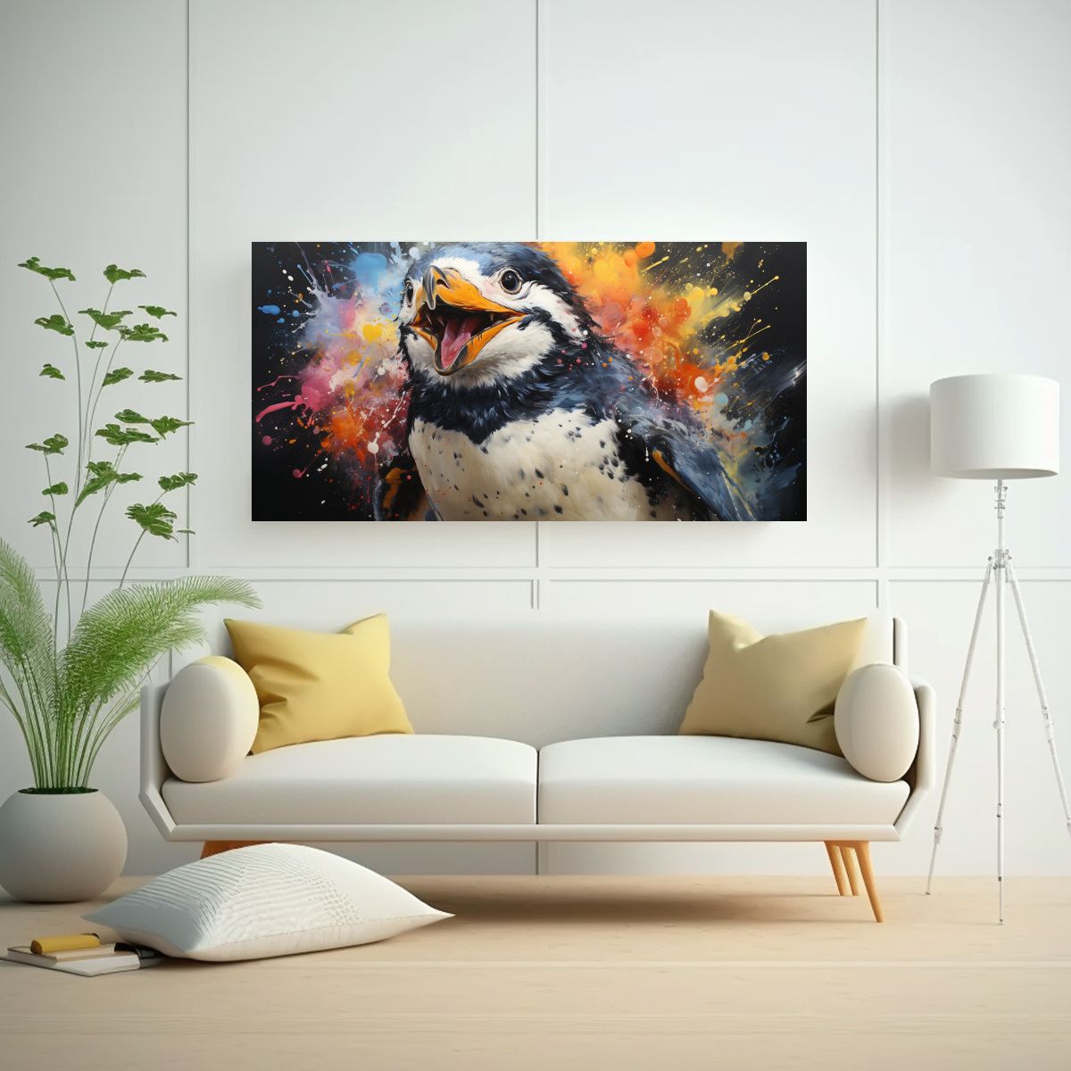 GENERICO - Cuadro Espectacular De Pingüino En Acuarelas 100x50 Cm