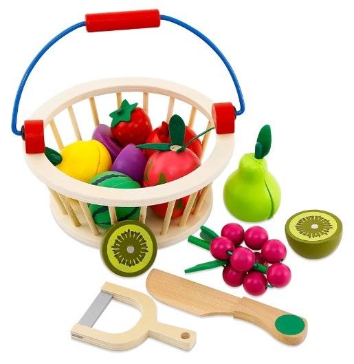 Canasta Frutas Madera Magneticas Cortar 12 Piezas