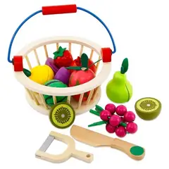 JUGUETON - Canasta Frutas Madera Magnéticas Cortar 12 Piezas