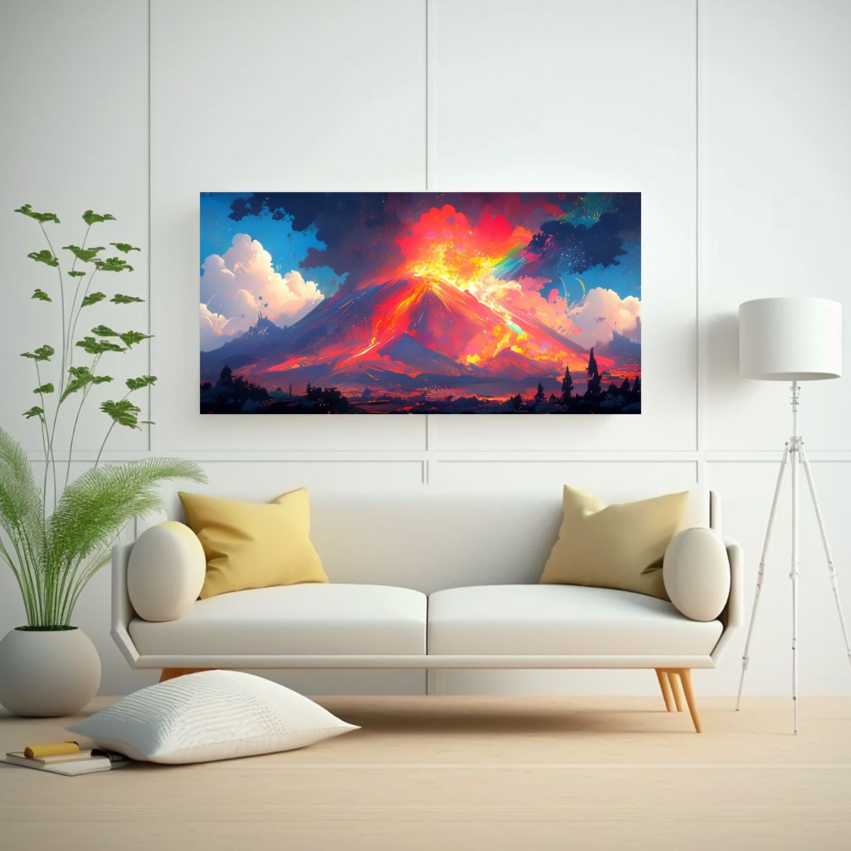 GENERICO - Pintura Abstracta De Volcán Con Colores Arcoíris 60x30 Cm
