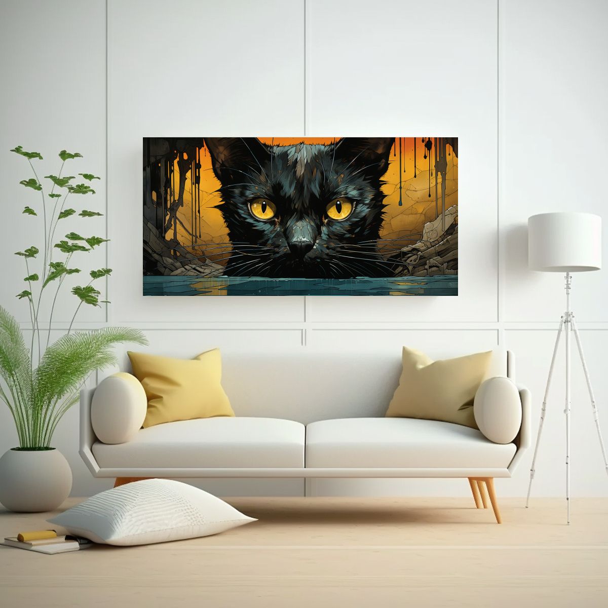 GENERICO - Pinturas Decorativas Gato Negro Apilado Con 80x40 Cm
