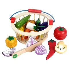 JUGUETON - Canasta Vegetales Madera Magnéticos Cortar 14 Piezas