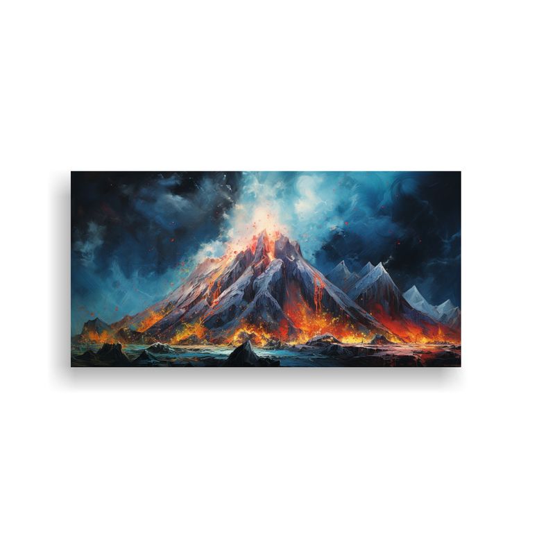 GENERICO - Pintura Abstracta Detallada De Volcán En Lienzo 60x30 Cm