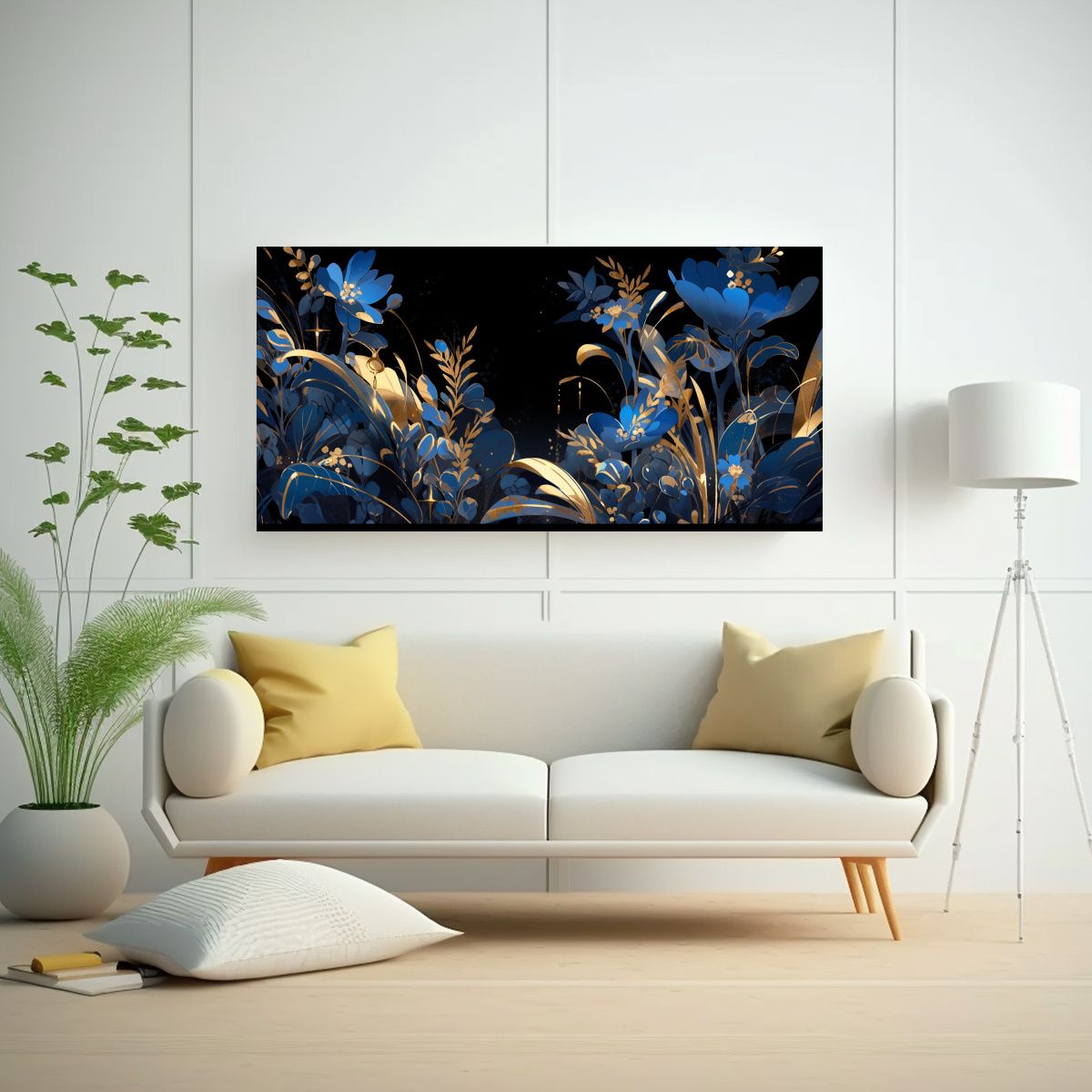 GENERICO - Pintura En Bastidor Cuadro Azul Y Dorado Con 100x50 Cm