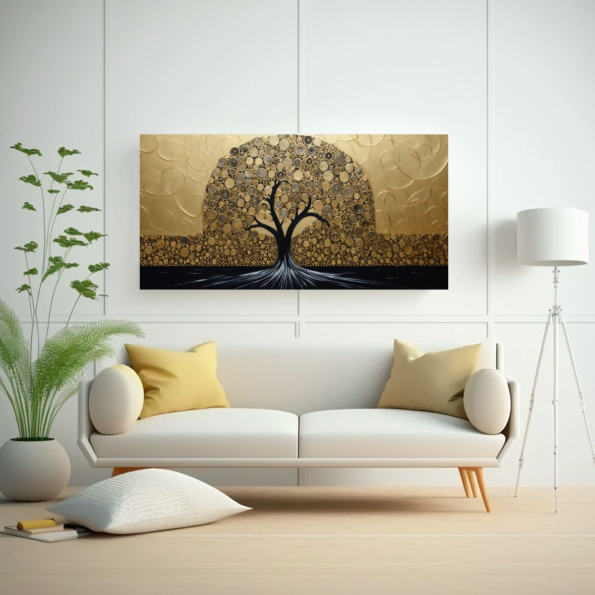 GENERICO - Cuadro Elegante Árbol Negro Y Dorado Para 100x50 Cm