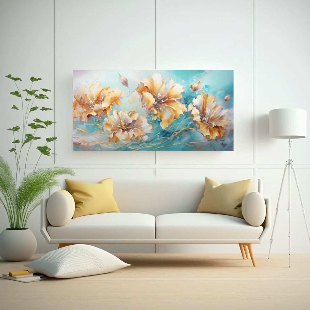 GENERICO - Tela En Bastidor Acuarela Tematica A Flores 100x50 Cm