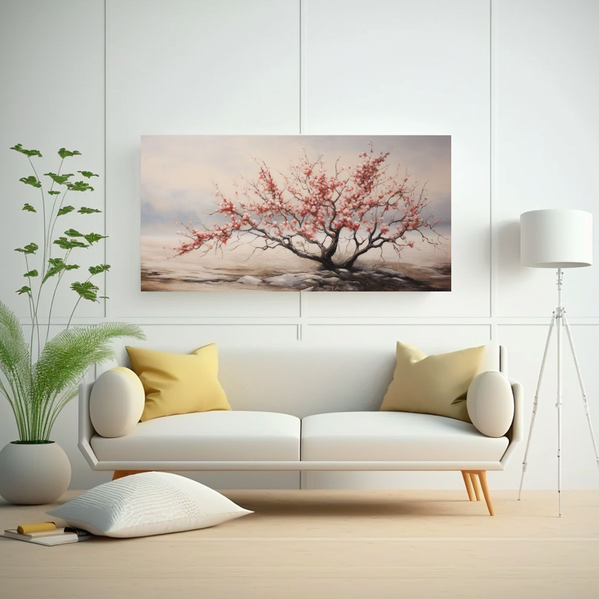 GENERICO - Cuadro Abstracto De Cerezo En Tela Detalles En 80x40 Cm