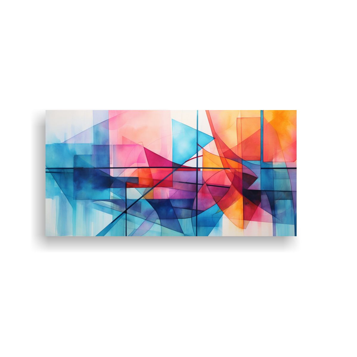 GENERICO - Cuadro Abstracto Fusión De Acuarelas Geométricas 80x40 Cm
