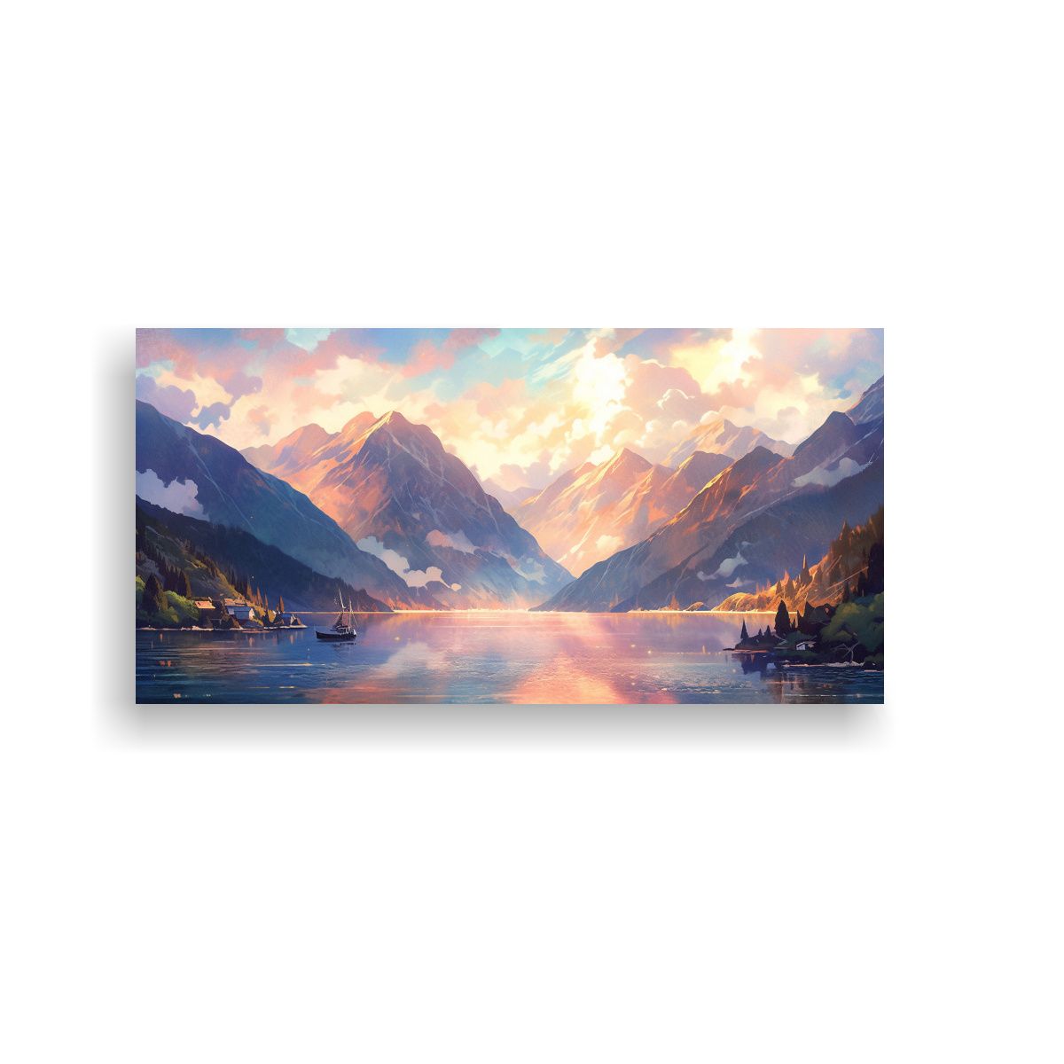 GENERICO - Pintura Moderna Creativa Montaña Junto Al Lago 80x40 Cm