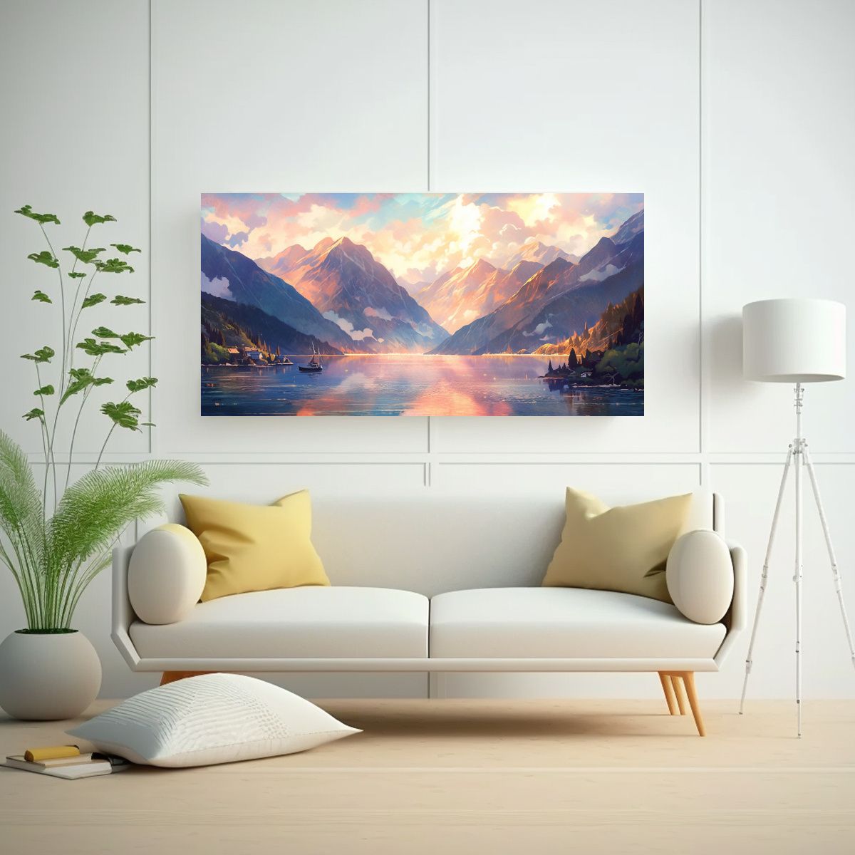 GENERICO - Pintura Moderna Creativa Montaña Junto Al Lago 80x40 Cm