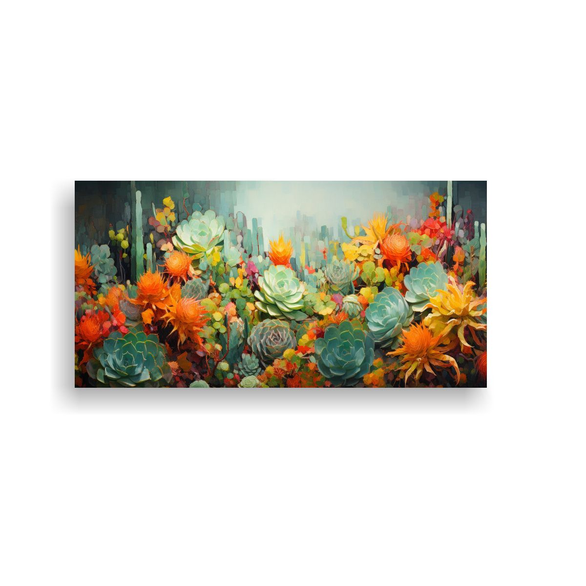 GENERICO - Pintura Abstracta De Cactus Con Textura Y Alto 80x40 Cm