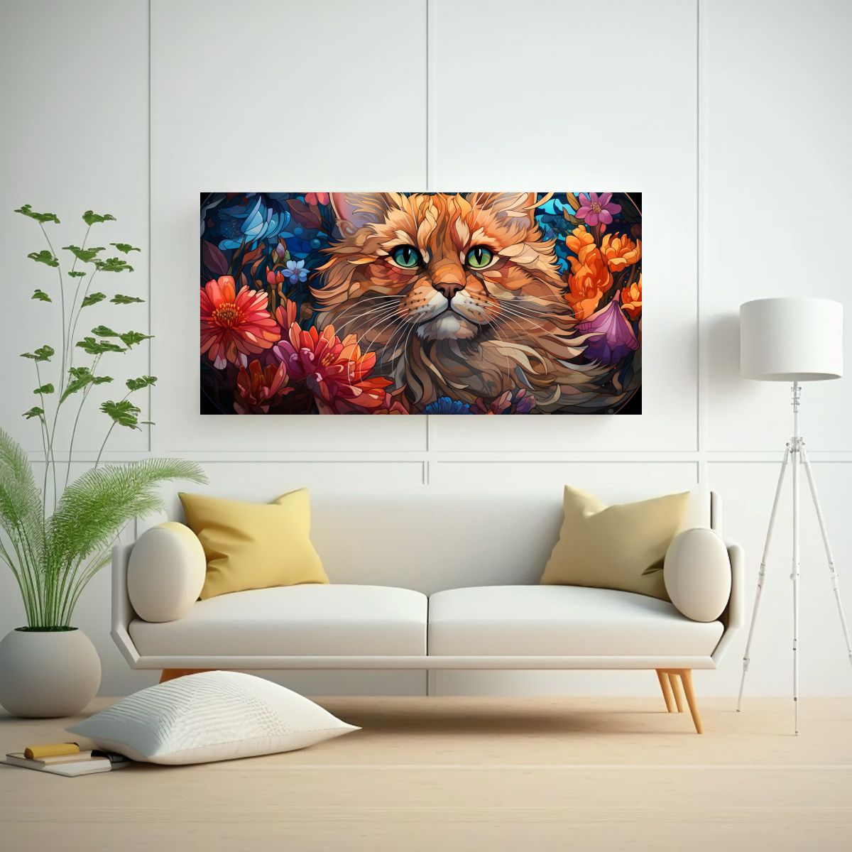 GENERICO - Pintura Innovadora De Gato Sonriente En Vidriera 100x50 Cm