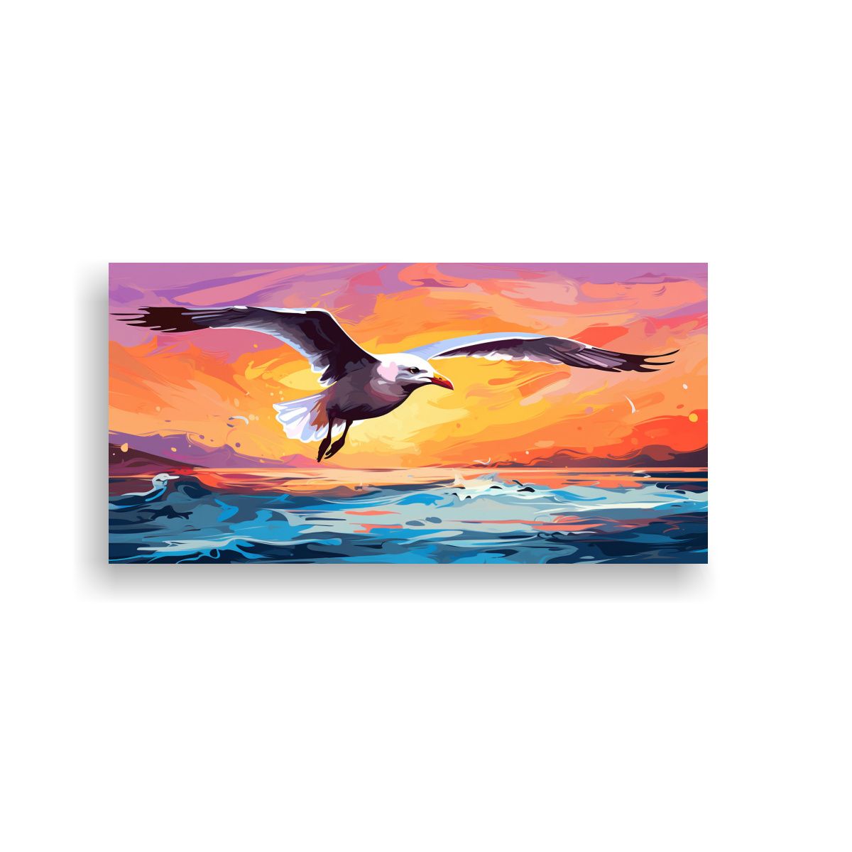 GENERICO - Cuadro Tela Vintage Gaviota Púrpura Y Naranja 60x30 Cm