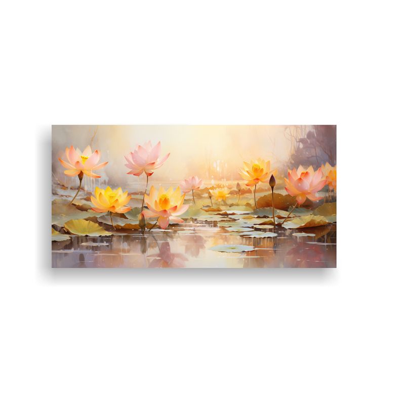 GENERICO - Pintura Abstracta De Flores De Loto Amarillas Y 80x40 Cm