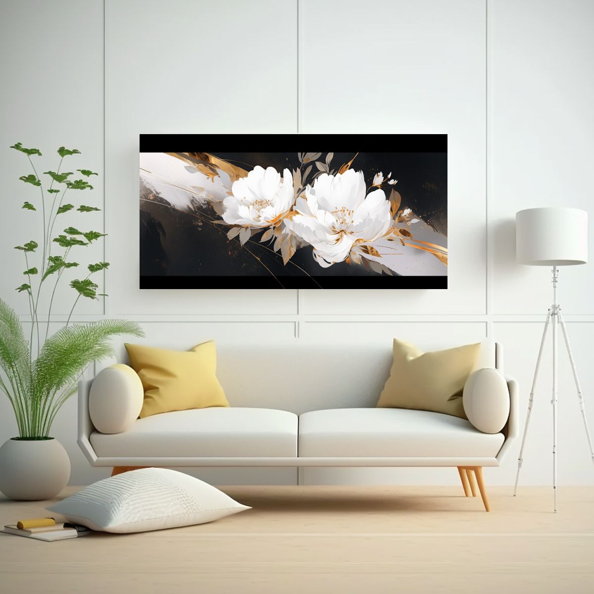 GENERICO - Cuadro Inspiración Clásico Blanco Y Dorado 60x30 Cm