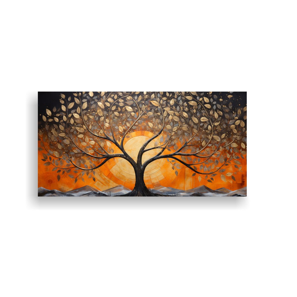 GENERICO - Pintura Decorativa Árbol Naranja Y Plateado En 100x50 Cm