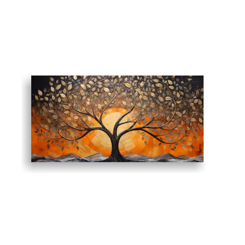 GENERICO - Pintura Decorativa Árbol Naranja Y Plateado En 100x50 Cm