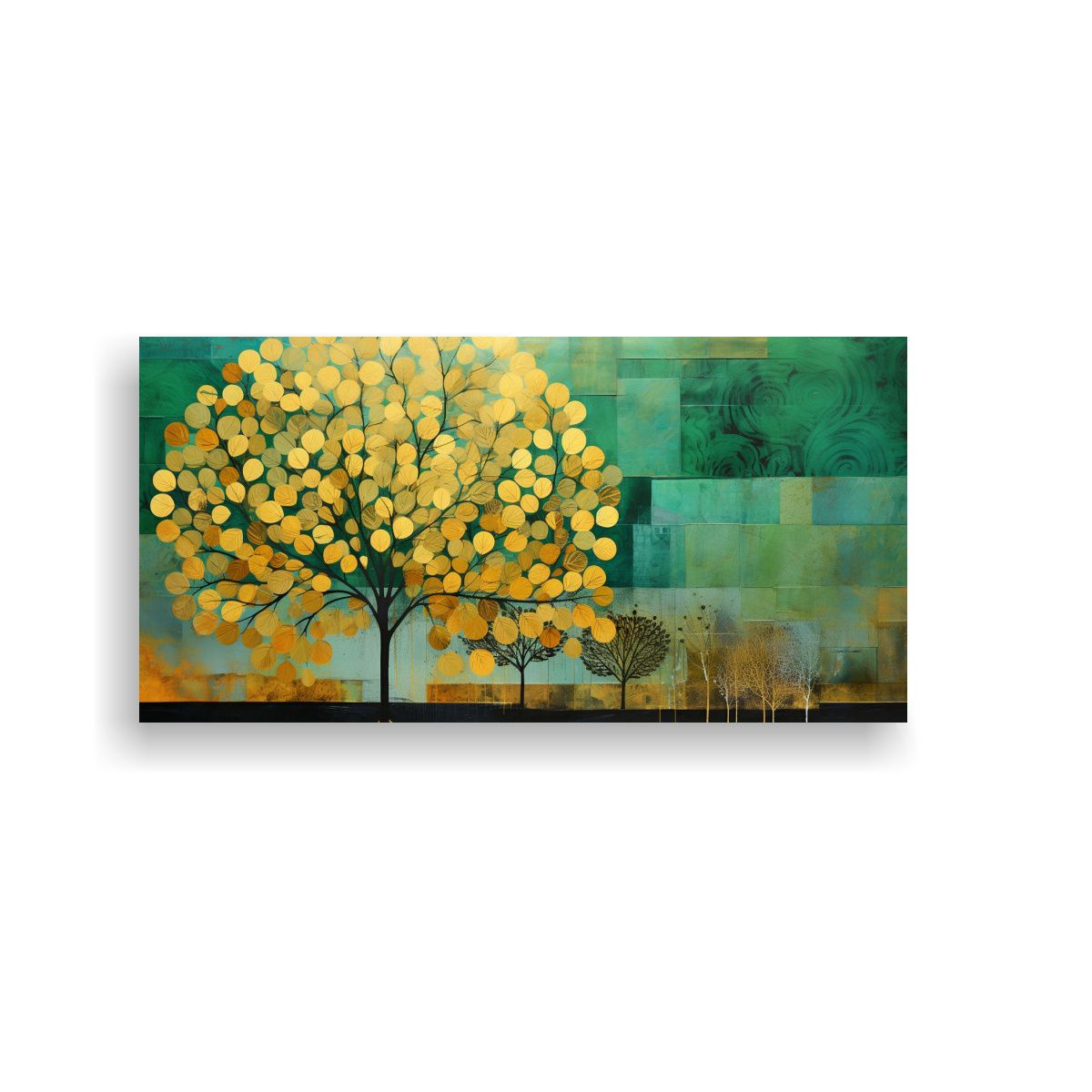 GENERICO - Cuadro Tela árbol Verde Y Amarillo Estilo 60x30 Cm