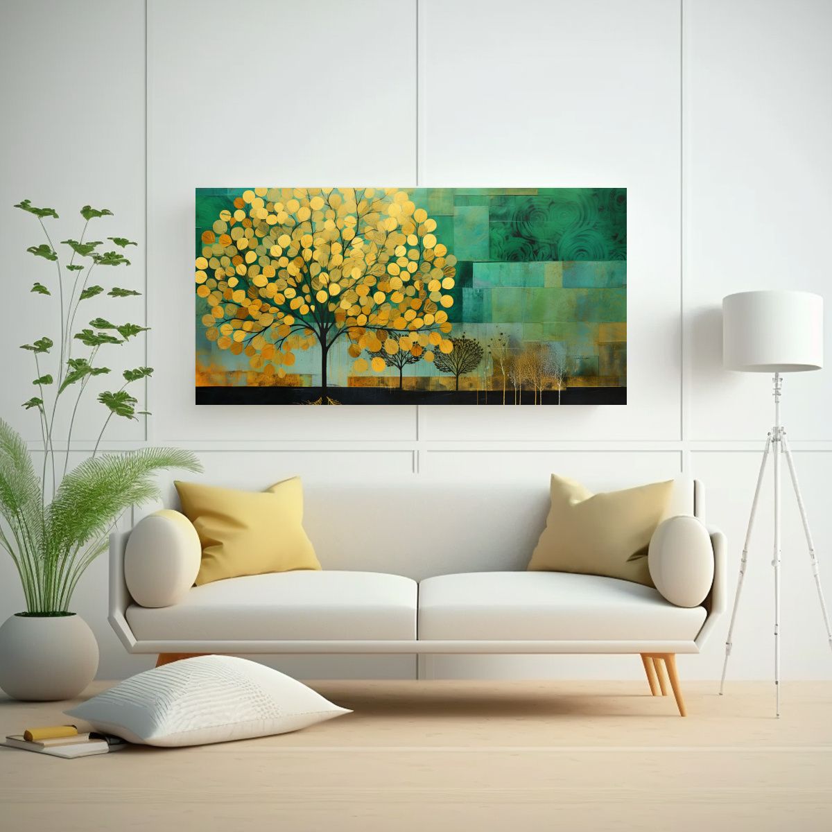 GENERICO - Cuadro Tela árbol Verde Y Amarillo Estilo 60x30 Cm