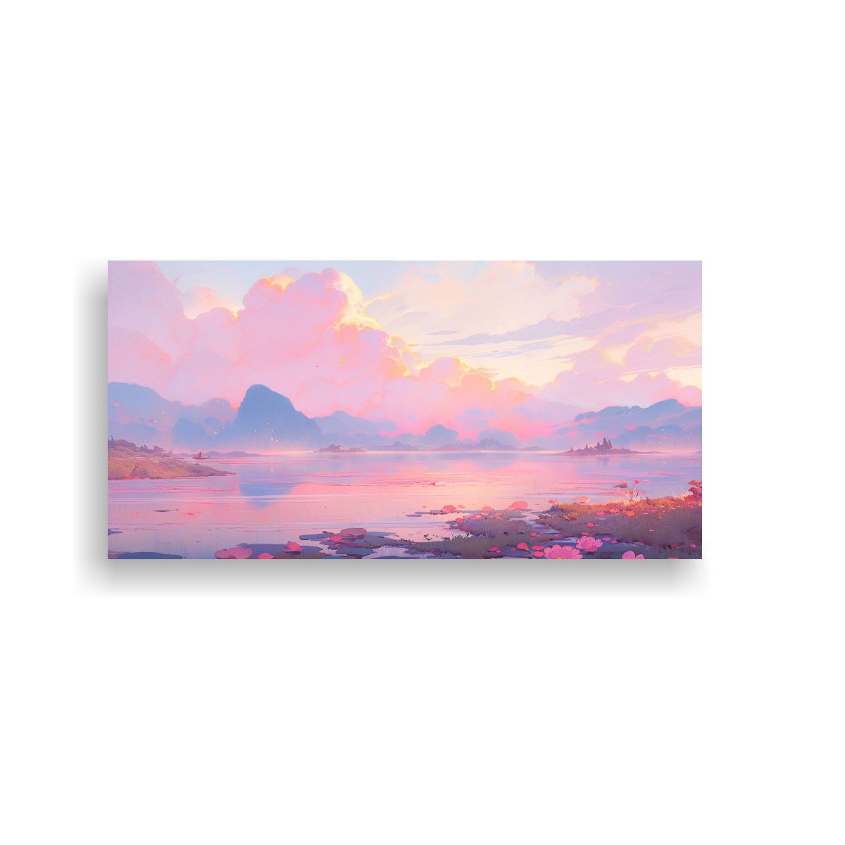 GENERICO - Pintura Abstracta Paisaje Rosa Con Cuadroes Arte 60x30 Cm