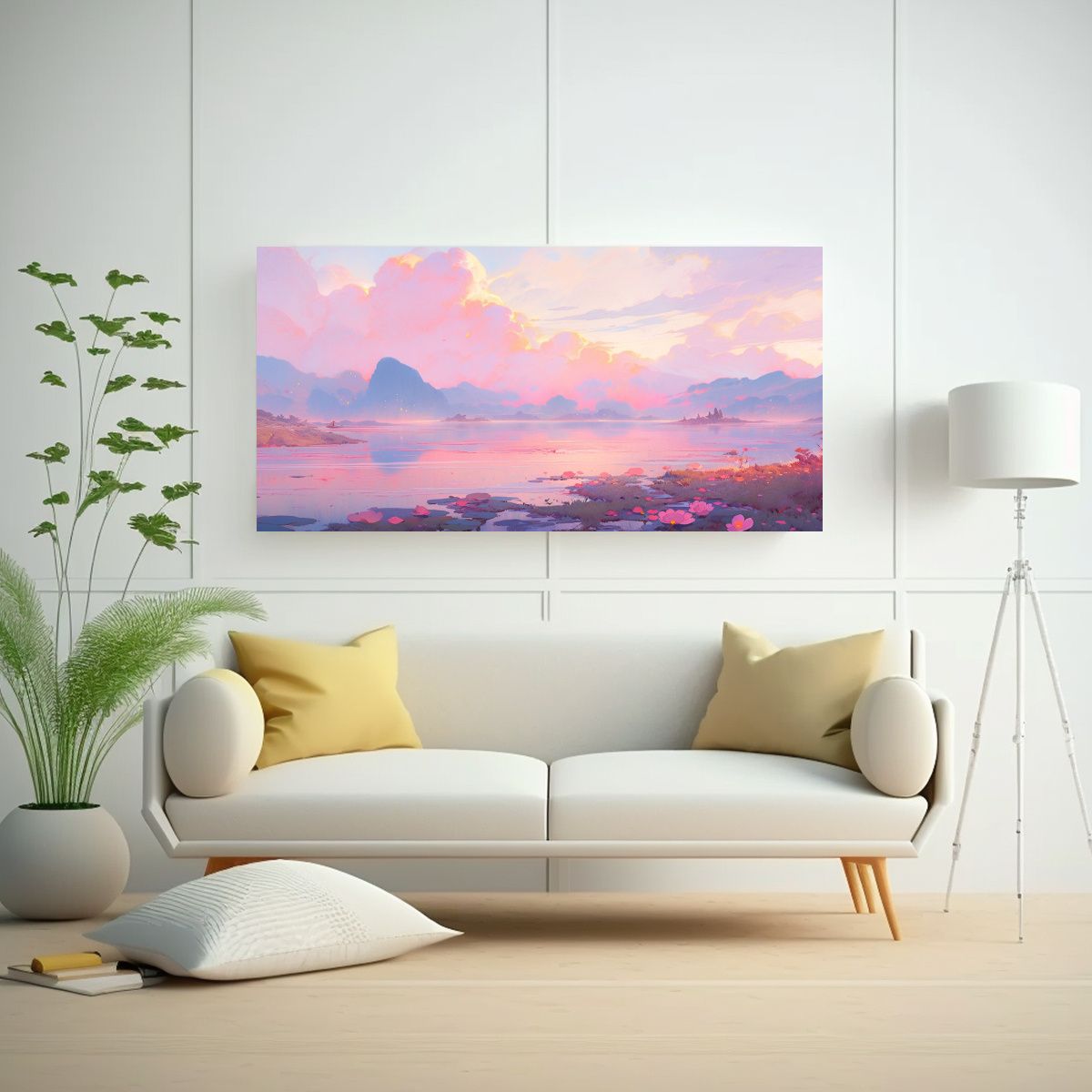 GENERICO - Pintura Abstracta Paisaje Rosa Con Cuadroes Arte 60x30 Cm