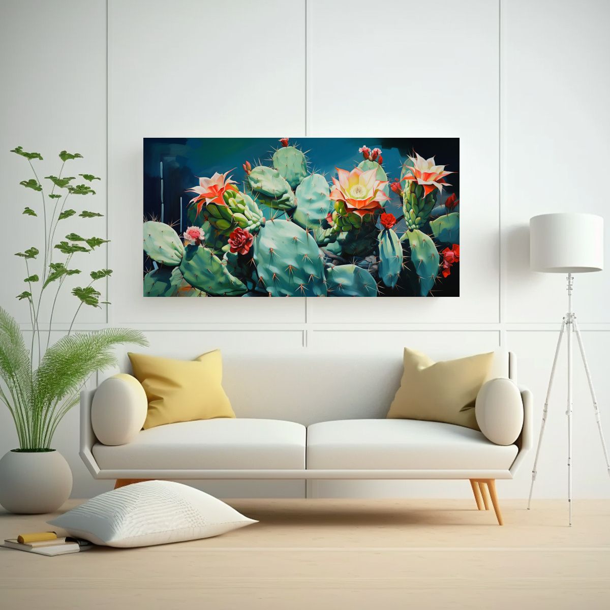 GENERICO - Pintura Abstracta De Cactus En Lienzo De Colores 100x50 Cm