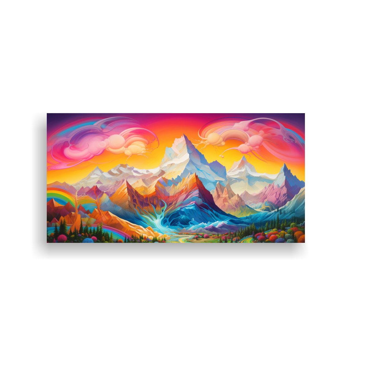 GENERICO - Paisaje Montañas Famosas Y Arcoíris Floral 80x40 Cm