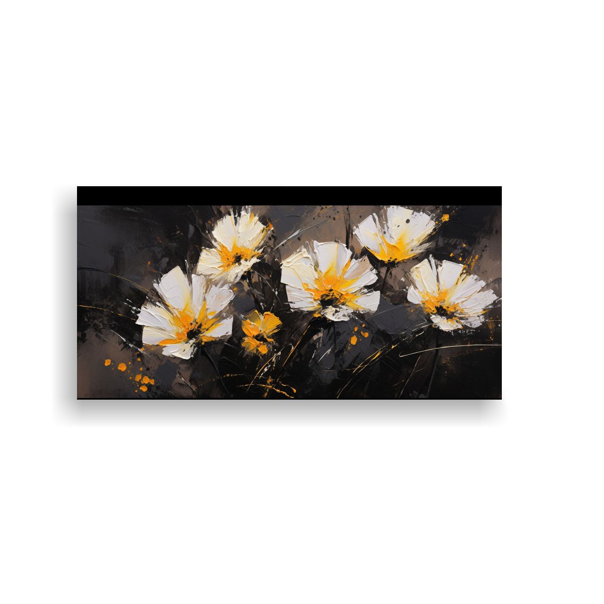 GENERICO - Cuadro Flores Amarillas Y Negras En Lienzo 100x50 Cm