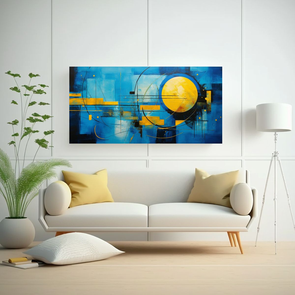 GENERICO - Cuadros Abstractos Azul Y Amarillo Galería De 100x50 Cm