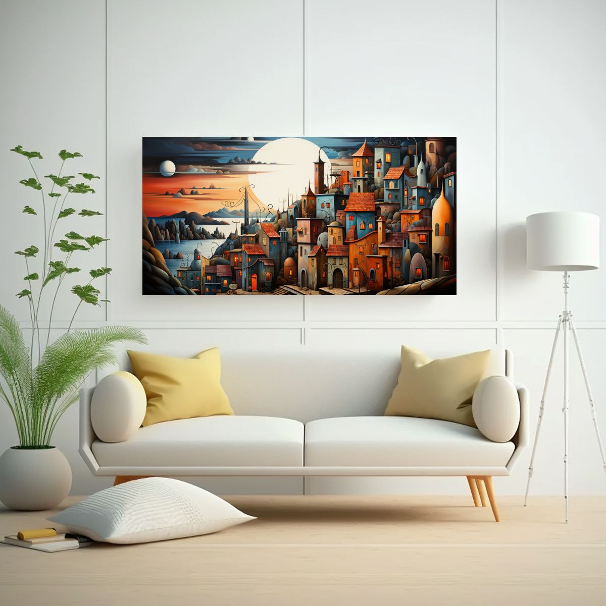 GENERICO - Cuadro De Ciudad En Estilo Cubista Para 80x40 Cm